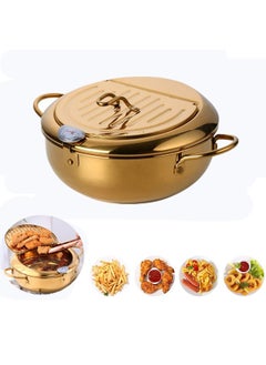 Sharpdo Deep Fryer Pot, 3.2 L Janpanese Style Tempura Frying Pot with Lid, 304 Stainless Steel with Temperature Control and Oil Drip Drainer Rack, for Kitchen French Fries, Chicken etc  - Image 1