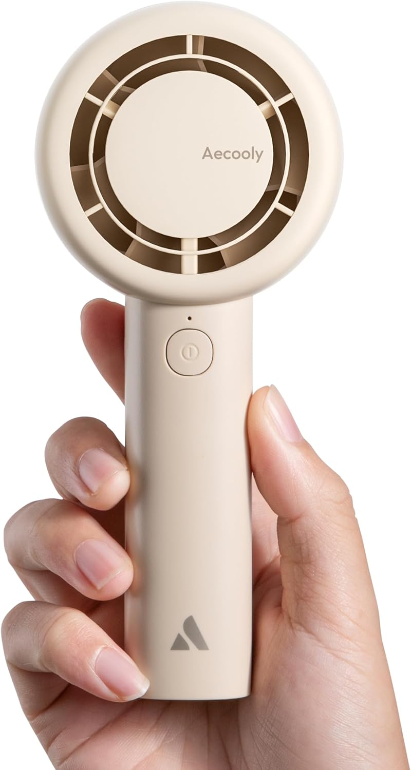 Aecooly Portable Mini Turbo Fan [24 Hours Max Cooling Time], 5 Speeds Rechargeable, Battery Operated Mini Personal Pocket Fan, Travel Essentials, Gifts for Women - Beige - Image 1