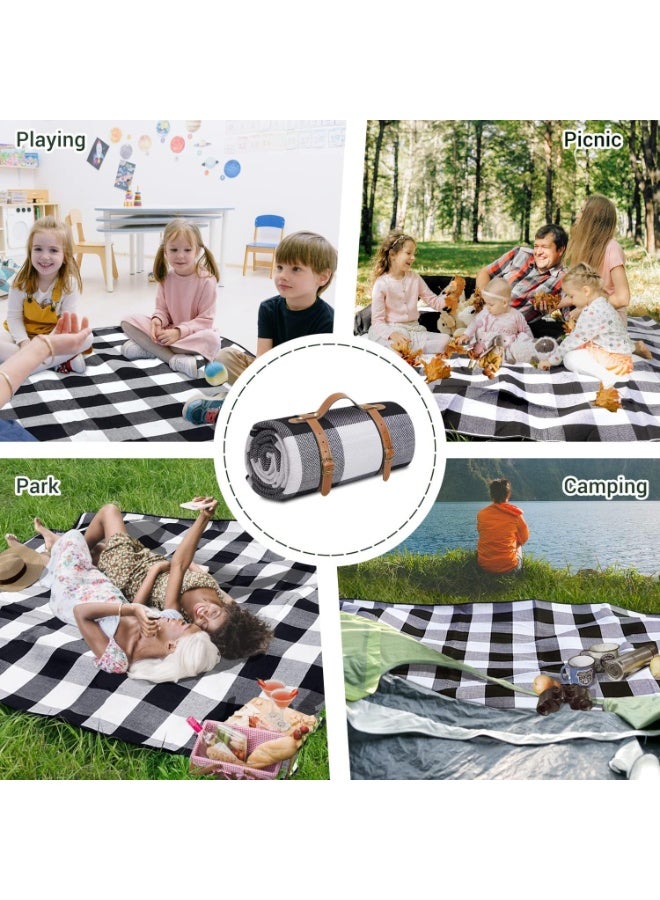 BlueFire Large 79''x79'' Waterproof Picnic Blanket – Extra Large 3-Layered Outdoor Picnic Mat for Park, Beach, Camping & Travel | Foldable, Lightweight & Portable Sandproof Beach Blanket | Durable Grass & Water Resistant Picnic Rug with Soft Fleece Top, Waterproof PEVA Backing & Foam Padding | Easy to Fold & Carry with Handle – Perfect Picnic Blanket for Family, Friends, Kids & Outdoor Adventures (Black & White) - Image 5