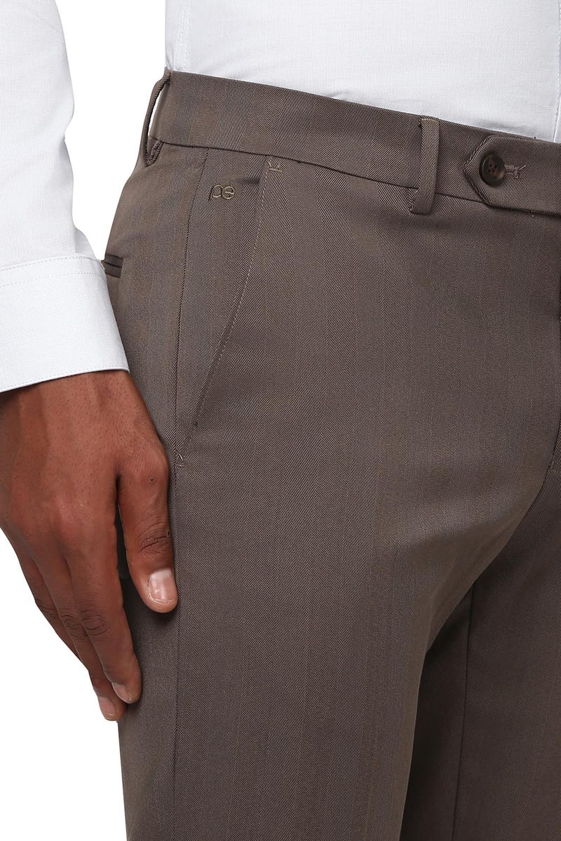 Peter England Slim Fit Premium Flat Front Trouser Brown - Image 4