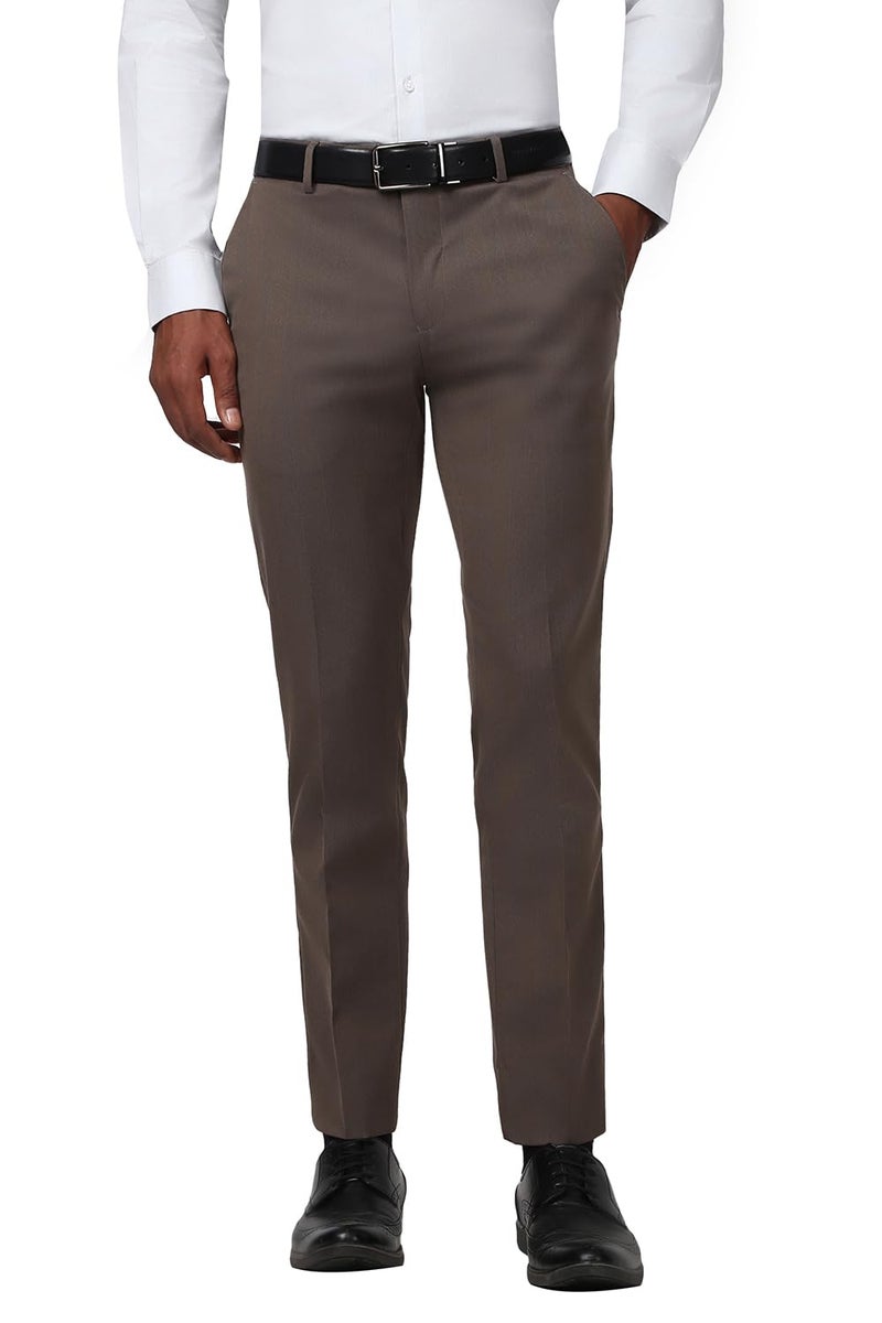 Peter England Slim Fit Premium Flat Front Trouser Brown - Image 1
