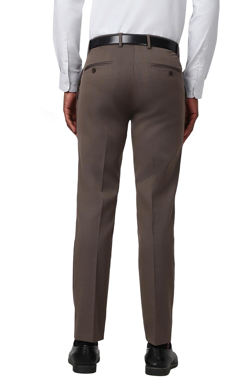 Peter England Slim Fit Premium Flat Front Trouser Brown - Image 3