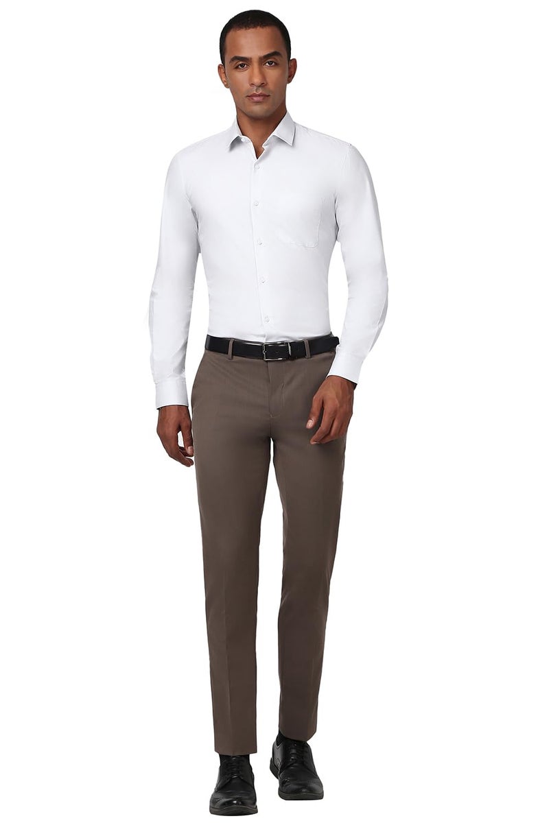 Peter England Slim Fit Premium Flat Front Trouser Brown - Image 5