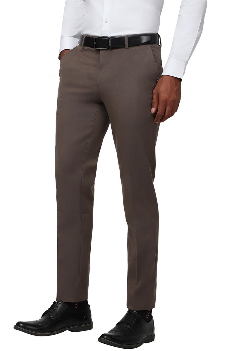 Peter England Slim Fit Premium Flat Front Trouser Brown - Image 2