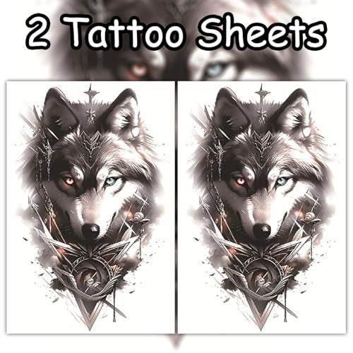 S.A.V.I 2 Sheets Large Wolf Temporary Tattoo Stickers - 19x12cm Waterproof Black & Grey Body Art for Men & Women - Realistic Chest, Arm, Back Design - Easy Apply & Remove, Long-Lasting - Image 3