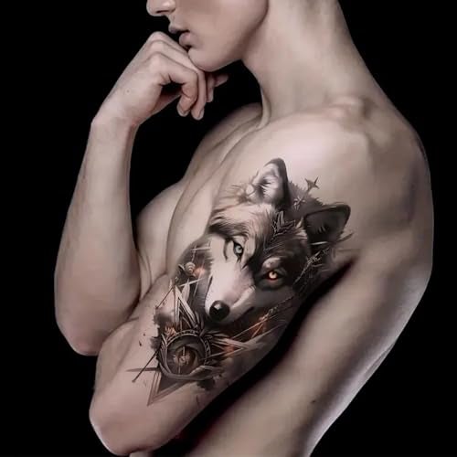 S.A.V.I 2 Sheets Large Wolf Temporary Tattoo Stickers - 19x12cm Waterproof Black & Grey Body Art for Men & Women - Realistic Chest, Arm, Back Design - Easy Apply & Remove, Long-Lasting - Image 5