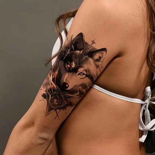 S.A.V.I 2 Sheets Large Wolf Temporary Tattoo Stickers - 19x12cm Waterproof Black & Grey Body Art for Men & Women - Realistic Chest, Arm, Back Design - Easy Apply & Remove, Long-Lasting - Image 4