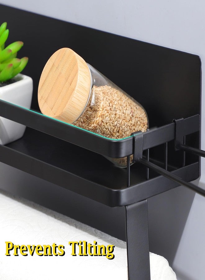 DELITON Magnetic Paper Towel Holder with Shelf, Magnetic Spice Rack Hanging Paper Towel Holder for Kitchen Garage Organization, Refrigerator Magnet Shelf with 2 Hooks, Black - Image 3