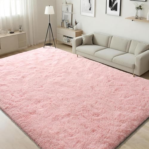 ISEAU 4x6 Area Rug for Living Room, Pink Rugs for Bedroom, Dorm, College, Apartment, Soft Shaggy Carpets, Machine Washable Mats, Under Bed, On Nursery Floors Mat, Boys, Girls Room Carpet Decor - Image 1