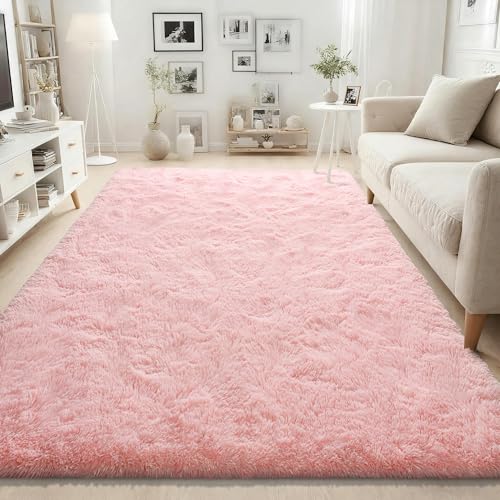 ISEAU 4x6 Area Rug for Living Room, Pink Rugs for Bedroom, Dorm, College, Apartment, Soft Shaggy Carpets, Machine Washable Mats, Under Bed, On Nursery Floors Mat, Boys, Girls Room Carpet Decor - Image 2