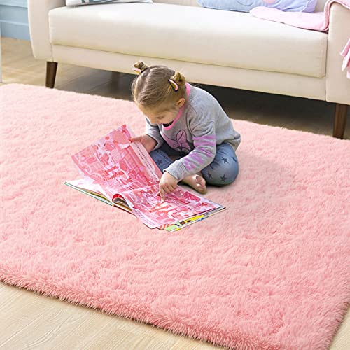 ISEAU 4x6 Area Rug for Living Room, Pink Rugs for Bedroom, Dorm, College, Apartment, Soft Shaggy Carpets, Machine Washable Mats, Under Bed, On Nursery Floors Mat, Boys, Girls Room Carpet Decor - Image 5