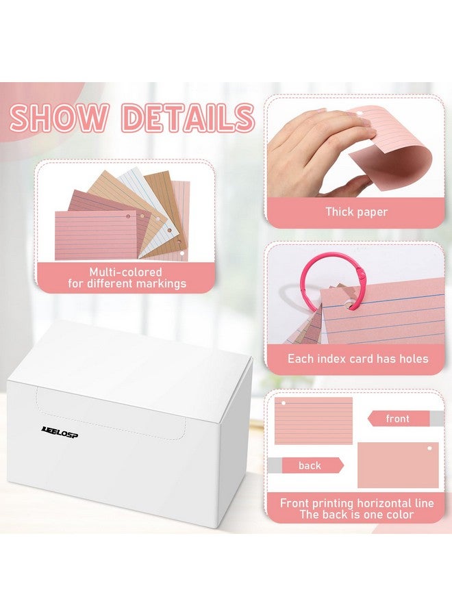 Leelosp 300 Pcs Colored Ruled Index Cards With 6 Rings Neon Color Study Flash Cards Single Hole Punched Lined Flashcards Studying Notecards One Side For School Supplies (Yellow Series 3 X 5 In)  - Image 3