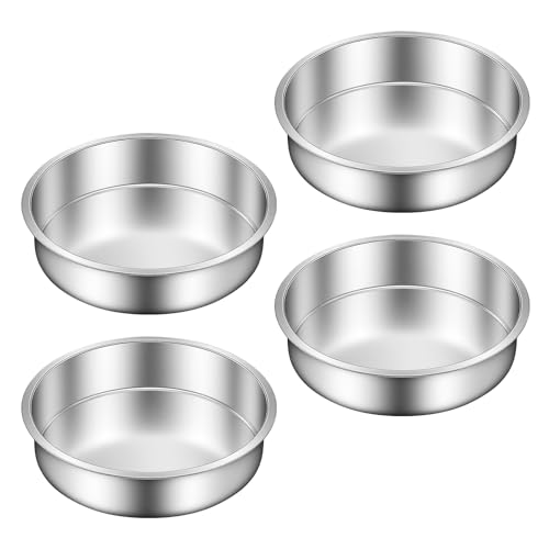 Ohtomber 8 Inch Cake Pan Set of 4 Stainless Steel Round Layer Cake Baking Pans Molds Tins Stackable Baking Set Even Heating Dishwasher Safe NonToxic Bakeware Dish for Birthday Wedding Christmas - Image 1