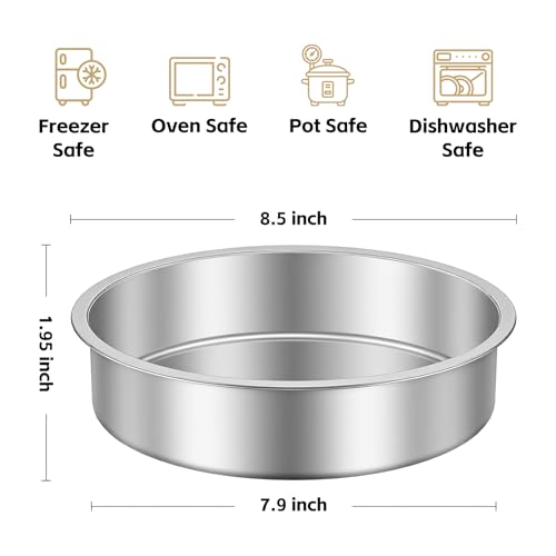 Ohtomber 8 Inch Cake Pan Set of 4 Stainless Steel Round Layer Cake Baking Pans Molds Tins Stackable Baking Set Even Heating Dishwasher Safe NonToxic Bakeware Dish for Birthday Wedding Christmas - Image 3