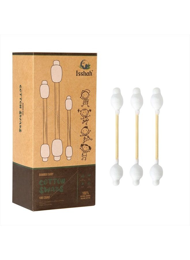 Isshah Baby Cotton Swabs - 108 Count - Bamboo Handle Cotton Tips, 100% Biodegradable, Gentle, Eco Friendly, Double Tips, Plastic Free Safety Baby Cotton Buds by Isshah - Image 1