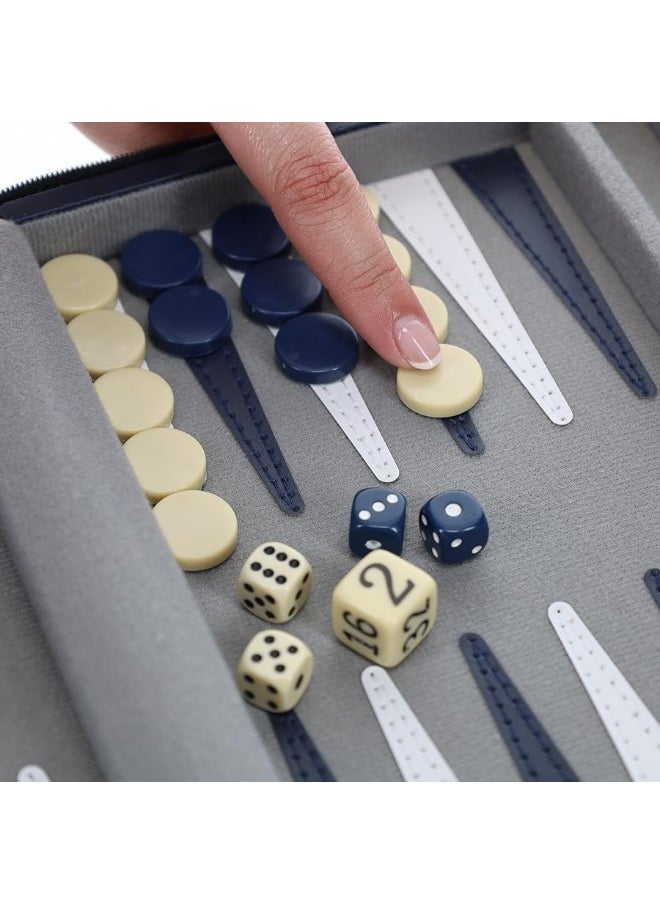 WE Games WE Games Backgammon Set, Board Games for Adults - Travel Games - Magnetic with Navy Blue Leatherette Backgammon Board and Carrying Strap - Travel Backgammon Sets for Adults  - Image 4