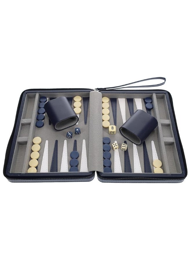 WE Games WE Games Backgammon Set, Board Games for Adults - Travel Games - Magnetic with Navy Blue Leatherette Backgammon Board and Carrying Strap - Travel Backgammon Sets for Adults  - Image 5