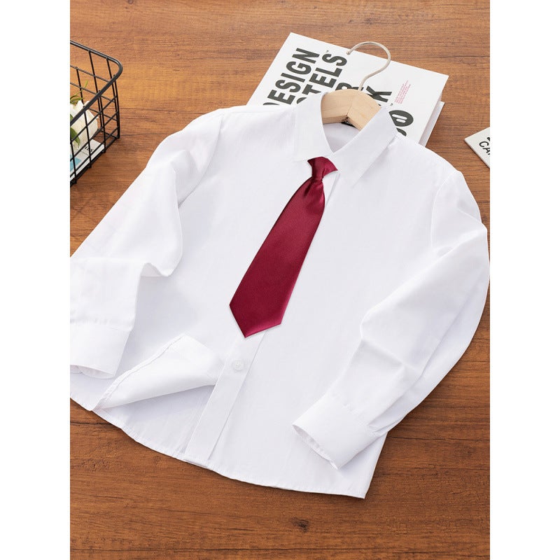 Children'S White Shirt Boys' Long Sleeve Shirt Primary School Students' Campus Garden Clothes White Shirt June 1 Performance Clothes - Image 5
