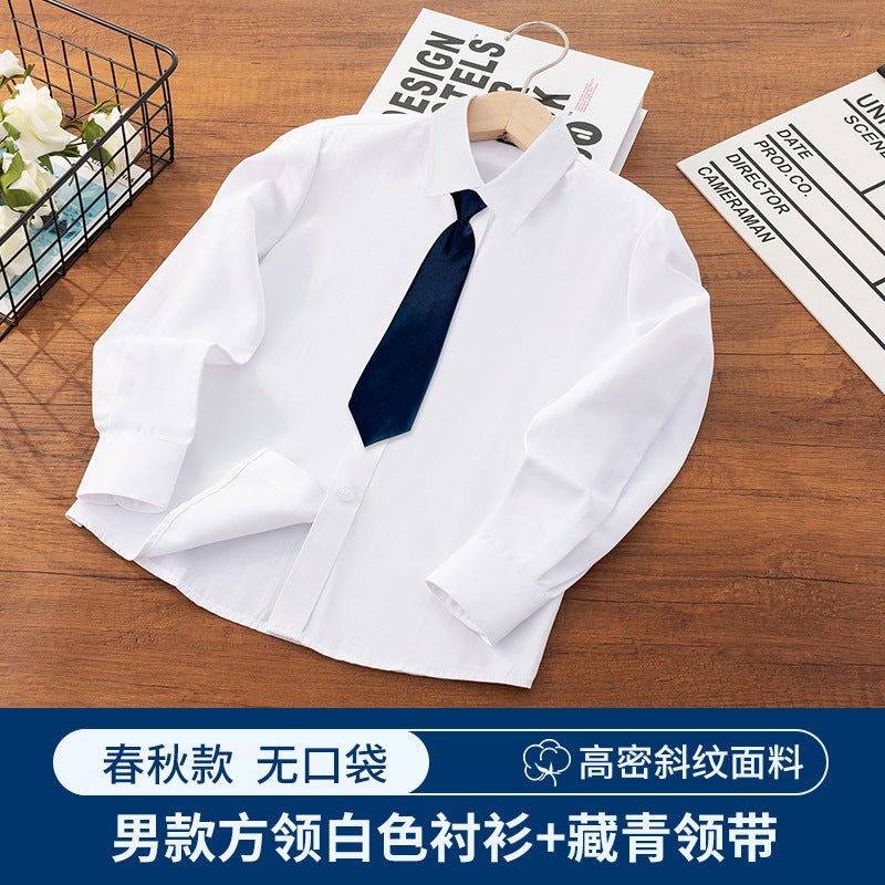 Children'S White Shirt Boys' Long Sleeve Shirt Primary School Students' Campus Garden Clothes White Shirt June 1 Performance Clothes - Image 1