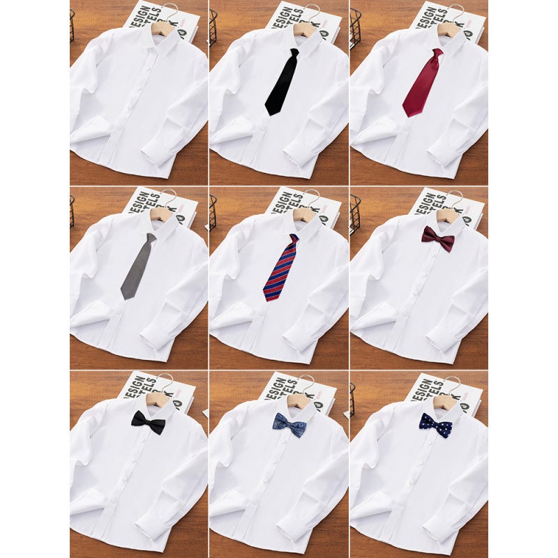 Children'S White Shirt Boys' Long Sleeve Shirt Primary School Students' Campus Garden Clothes White Shirt June 1 Performance Clothes - Image 3
