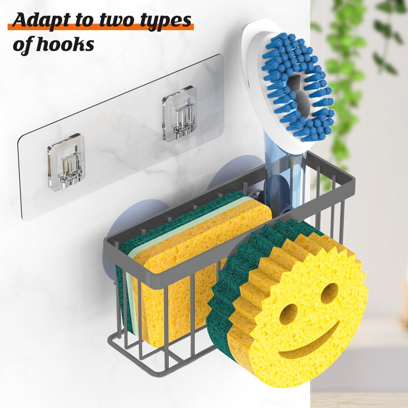 MURLONG Sponge Holder Smiley Face,Sink Caddy for Kitchen Sink,Sponge Holder with 2 PCS Suction Cups/1 PCS Adhesive Strips,Designed for Sponge,Soap,Dish Brush,Scrubber-Charcoal Gray - Image 3