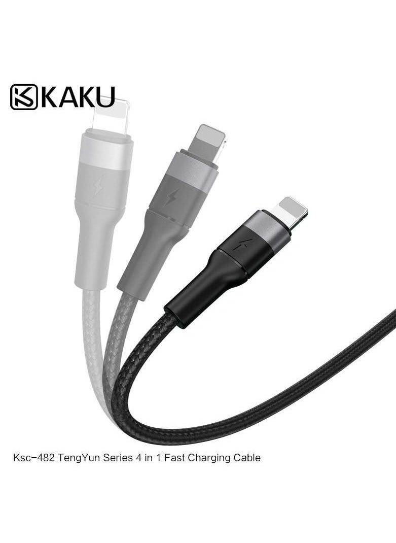 Kaku - TengYun Series 4 In 1 Fast Charging Cable Nylon Braided USB with Type C, Micro USB and Lightning Connector - Image 1