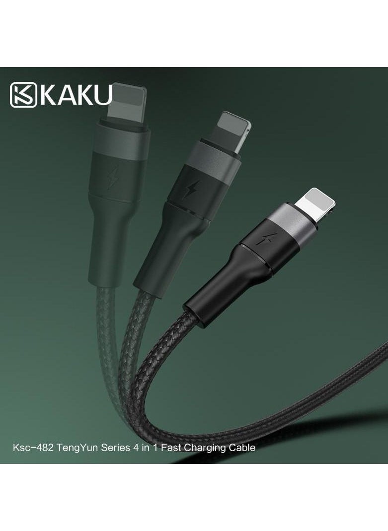 Kaku - TengYun Series 4 In 1 Fast Charging Cable Nylon Braided USB with Type C, Micro USB and Lightning Connector - Image 1