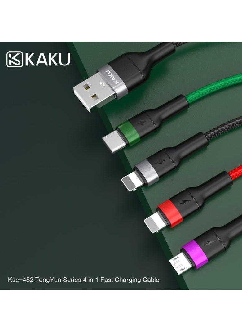 Kaku - TengYun Series 4 In 1 Fast Charging Cable Nylon Braided USB with Type C, Micro USB and Lightning Connector - Image 1