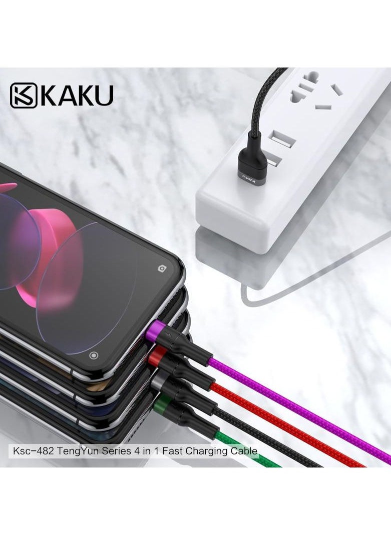 Kaku - TengYun Series 4 In 1 Fast Charging Cable Nylon Braided USB with Type C, Micro USB and Lightning Connector - Image 1