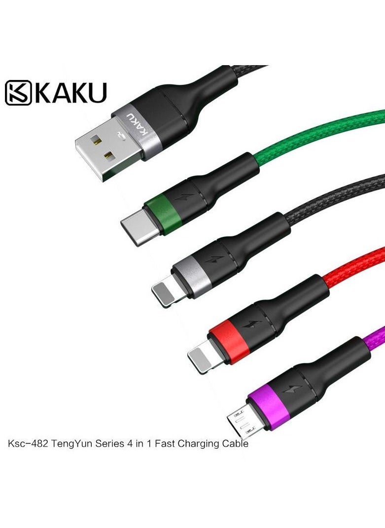 Kaku - TengYun Series 4 In 1 Fast Charging Cable Nylon Braided USB with Type C, Micro USB and Lightning Connector - Image 1