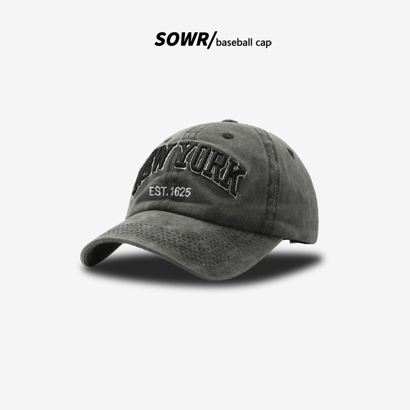 2025 Men'S Trendy Letter Embroidery Washed Distressed Peaked Cap Personalized Men'S And Women'S Denim Baseball Cap - Image 1