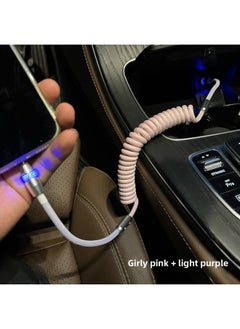 Generic Car RGB Gradient Luminous Fishing Net Braided Spring Wire For Iphone 15/16carplay Data Charging Line-Color:Usb Supports 6-14 Slow Charging For Iphone 12w-Model:Fishing Net Braided Line [girly Pink + Light Purple] Silver Bee Net Luminous Shell  - Image 1
