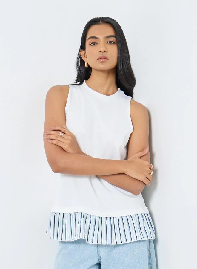 تايك تو Take Two Striped Hem Sleeveless Round Neck Top