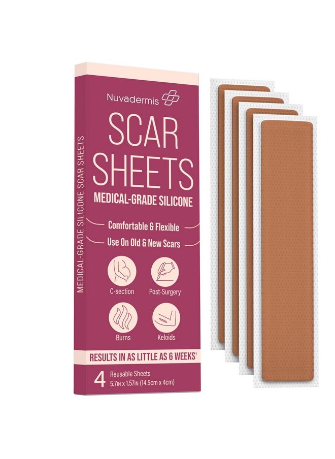 Nuvadermis - Silicone Scar Sheets Extra Long Scar Sheets For Csection Tummy Tuck Keloid And Surgical Scars Reusable Medical Grade Silicone Scar Sheets Pack Of 4 Medium Tone - Image 1