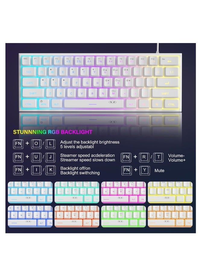 MageGee Gaming Keyboard 60% Waterproof Ultra-Compact Mini 61 Keys Keyboard RGB Backlit Portable Computer Keyboard for Mac Windows Laptop Xbox PS PC (White) - Image 3