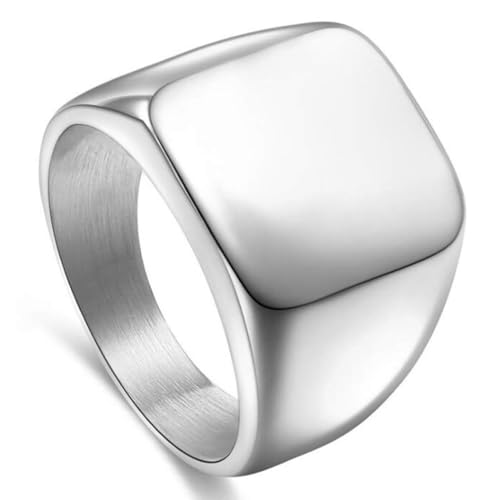ENHONG Mens Rings Stainless Steel Square Signet Rings for Men,Silver Pinky Thumb Ring for Dad Father Jewelry Gift for Him,Men's Ring for Biker Size 15 - Image 1