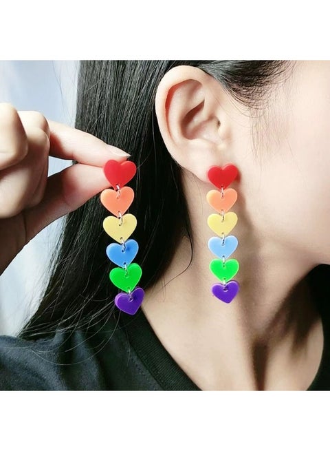 Six-Color Acrylic Heart Tassel Earrings for Women – Cute Sweet Dangle Earrings, Six-Color Acrylic Hearts Tassels Lightweight Hypoallergenic, Casual Outings Daily Wear Gift