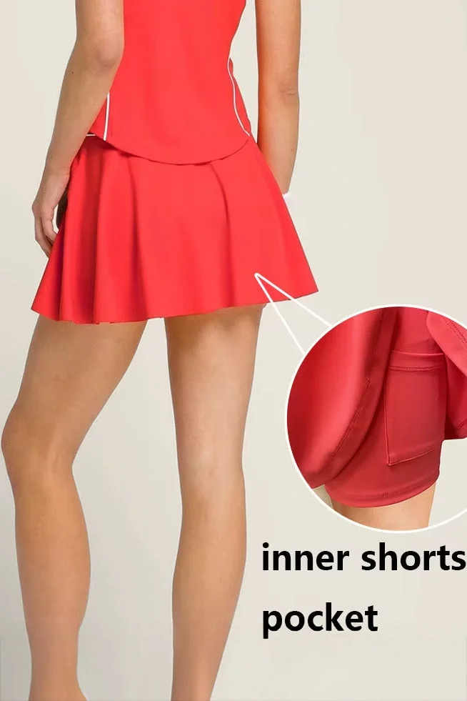 SVL Red High-Waist Skirt with Inner Shorts and Hidden Pocket - Red - SVL for Women | Best Price UAE