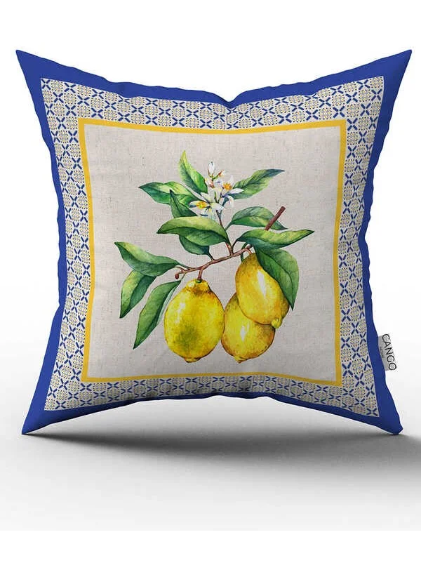 Cango Home Double Sided Blue Yellow Decorative Lemon Patterned Digital Printed Throw Pillow Cover CGH1050