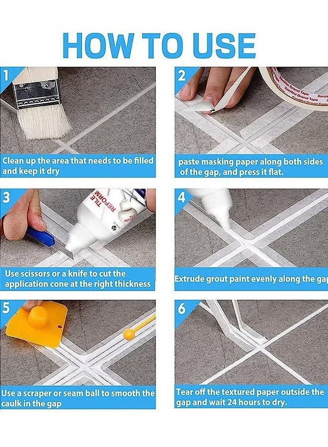 ASHILE 150ML Tile Grout Paint Filler Tube Grout Caulk Sealant Glue Sealer For Bathroom Shower Kitchen Ceramic Tile Repair Restore And Renew Tile Joints Line Gaps Replace Grout Pen, （Shiny Silver） - Image 5