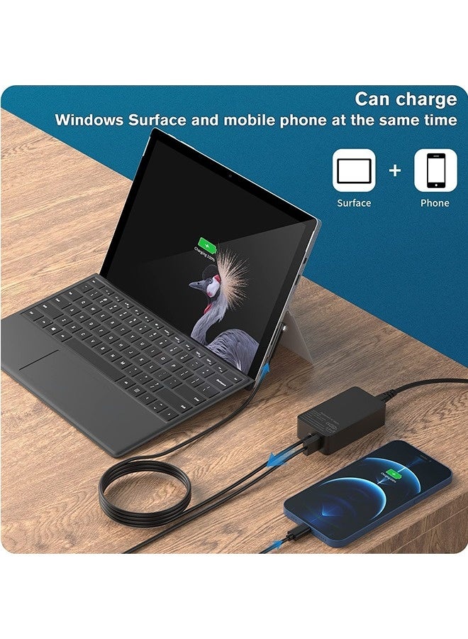 توبليو شاحن 65 واط لجهاز Surface Pro 9، محول كمبيوتر محمول مناسب لجهاز Microsoft Surface Pro 8/7/6/5/4/3/X، Windows Surface Laptop 4/3/2/1، Surface Go 4/3/2/1، Surface Book 3/2/1، وجهاز Surface Tablet 1706 مزود بمنفذ شحن USB - Image 5