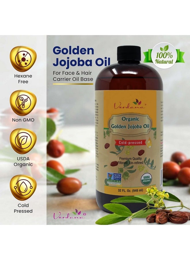 verdana - Organic Usda Certified Organic Golden Jojoba Oil, Cold Pressed, Unrefined, 32 Fl Oz Bulk Size - Deepthi Organics - Image 1