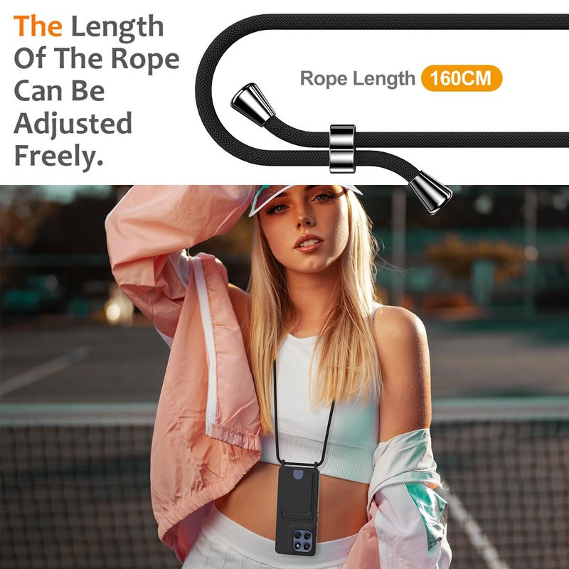 إيروريكس جراب هاتف من السيليكون السائل بلون سادة مع حبل لهاتف موتورولا إيدج 60 ستايلس مع قلم مدمج للبطاقات (أسود) - Image 3