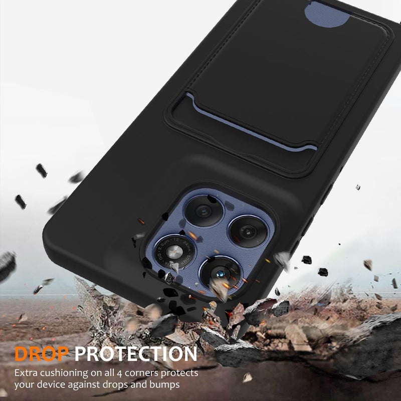 إيروريكس جراب هاتف من السيليكون السائل بلون سادة مع حبل لهاتف موتورولا إيدج 60 ستايلس مع قلم مدمج للبطاقات (أسود) - Image 2