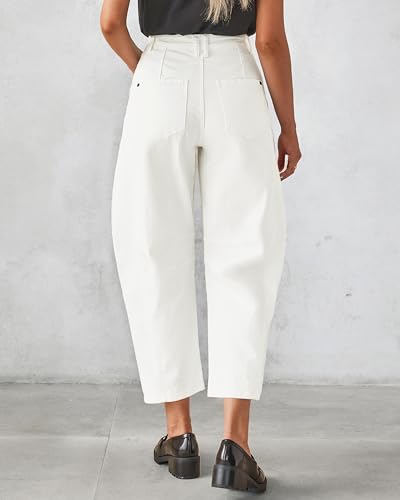 GRAPENT High Rise Jeans for Women Crop Barrel Leg Jeans for Women Womens Baggy Pants High Waisted Jean Outfits for Spring Summer Fall Winter Color Cream White Medium Size 8 Size 10 - Image 2