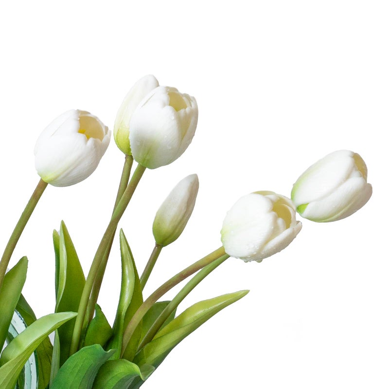 DUYONE 15pcs Artificial Tulips Flowers, Latex Bouquet, Fake Tulips for Office Wedding Party Home Kitchen Garden Decoration-B White - Image 5