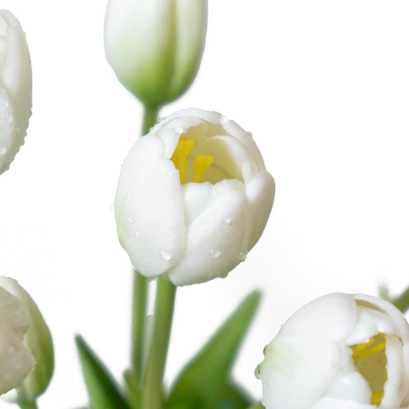 DUYONE 15pcs Artificial Tulips Flowers, Latex Bouquet, Fake Tulips for Office Wedding Party Home Kitchen Garden Decoration-B White - Image 3