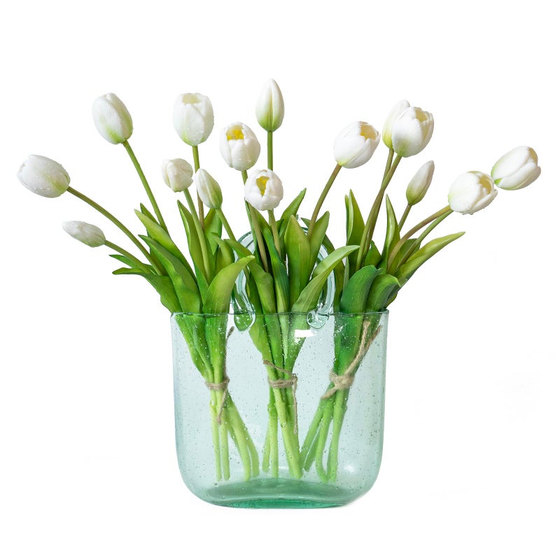 DUYONE 15pcs Artificial Tulips Flowers, Latex Bouquet, Fake Tulips for Office Wedding Party Home Kitchen Garden Decoration-B White - Image 1