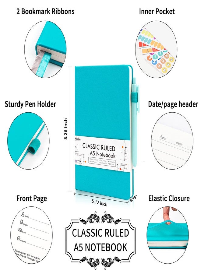 feela 12 Pack Notebooks Journals Bulk, Hardcover Notebook Classic Ruled Journal Set with Pen Holder for School Business Work Travel Writing, with 12 Black Pens, 120 GSM, 5.1”x8.3”, A5, Purple - Image 2