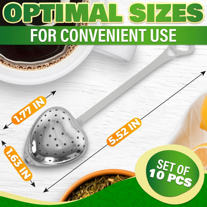 KETAR 10Pcs Tea Strainers For Loose Tea Spoon - Heart Tea Steeper Tea Filter Fine Mesh Strainer Stainless Steel Tea Diffuser Tea Infuser Spoon - Loose Tea Steeper Tea Infuser For Loose Leaf Tea Strainer - Image 2